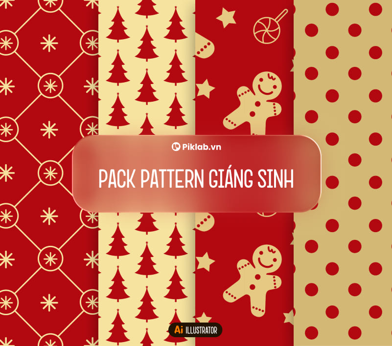 Noel Christmas Design Pattern Pack, Bộ 4 Pattern Hoa Văn Giáng Sinh Đẹp Cho Thiết Kế, Bông Tuyết, Cây Thông, Họa Tiết Chấm Bi, Người Bánh Quy